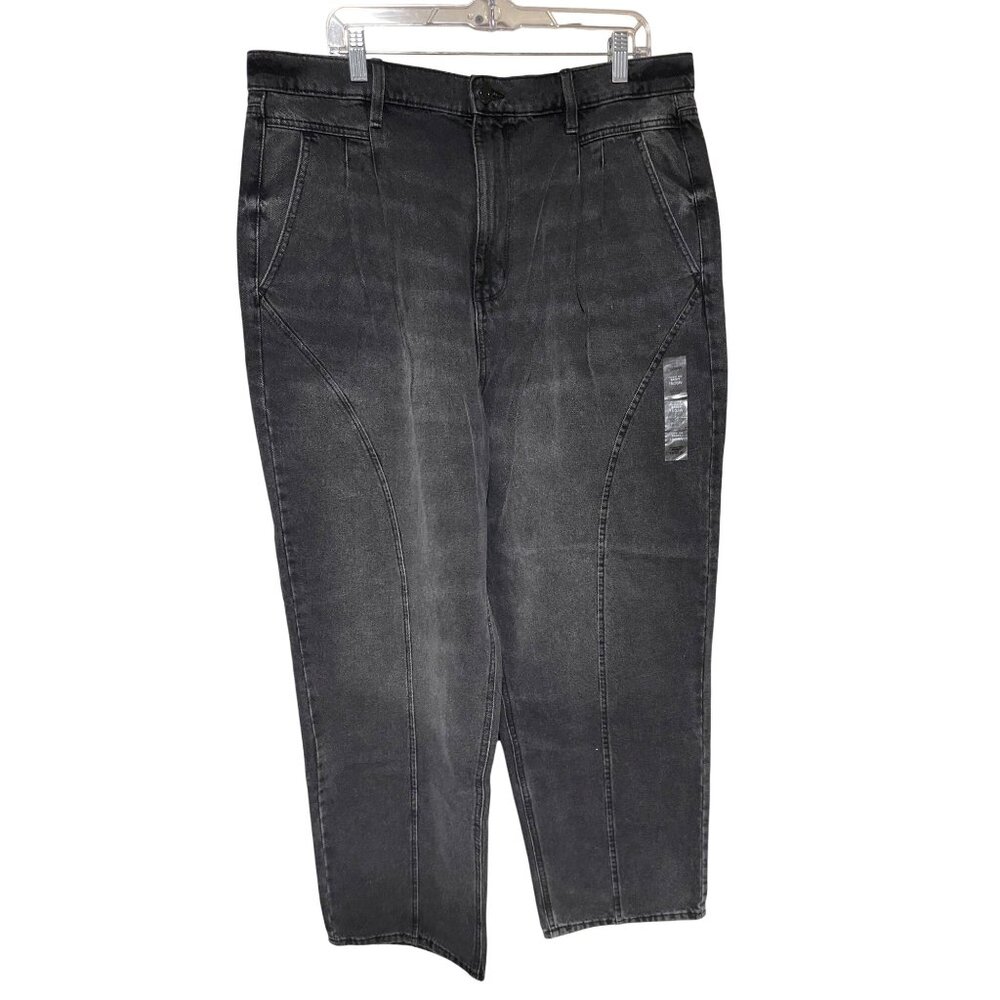 SO Womens Black Baggy Jeans Highest Rise Slouchy Fit Tapered Leg 18W Pleated